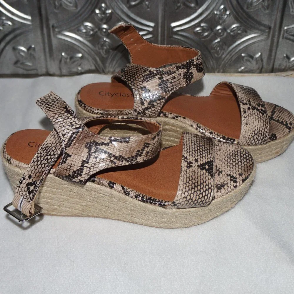 Cityclassified Size 7 Snake Print Espadrille Platform Sandals Wedges